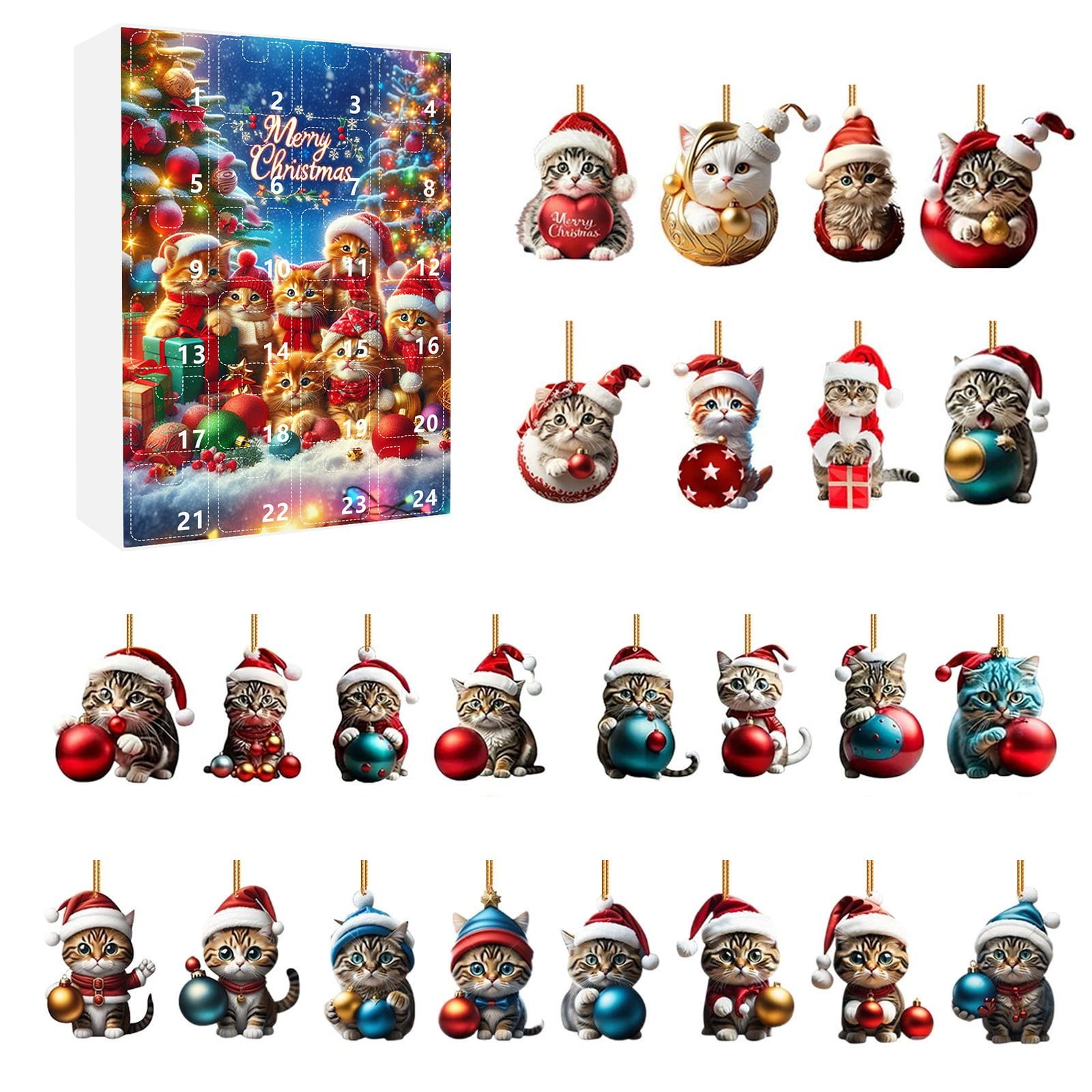 Avdjesfny Advent Calendars 2024, Christmas Countdown Cute Cat Calendar 24 Days Pendant Surprise