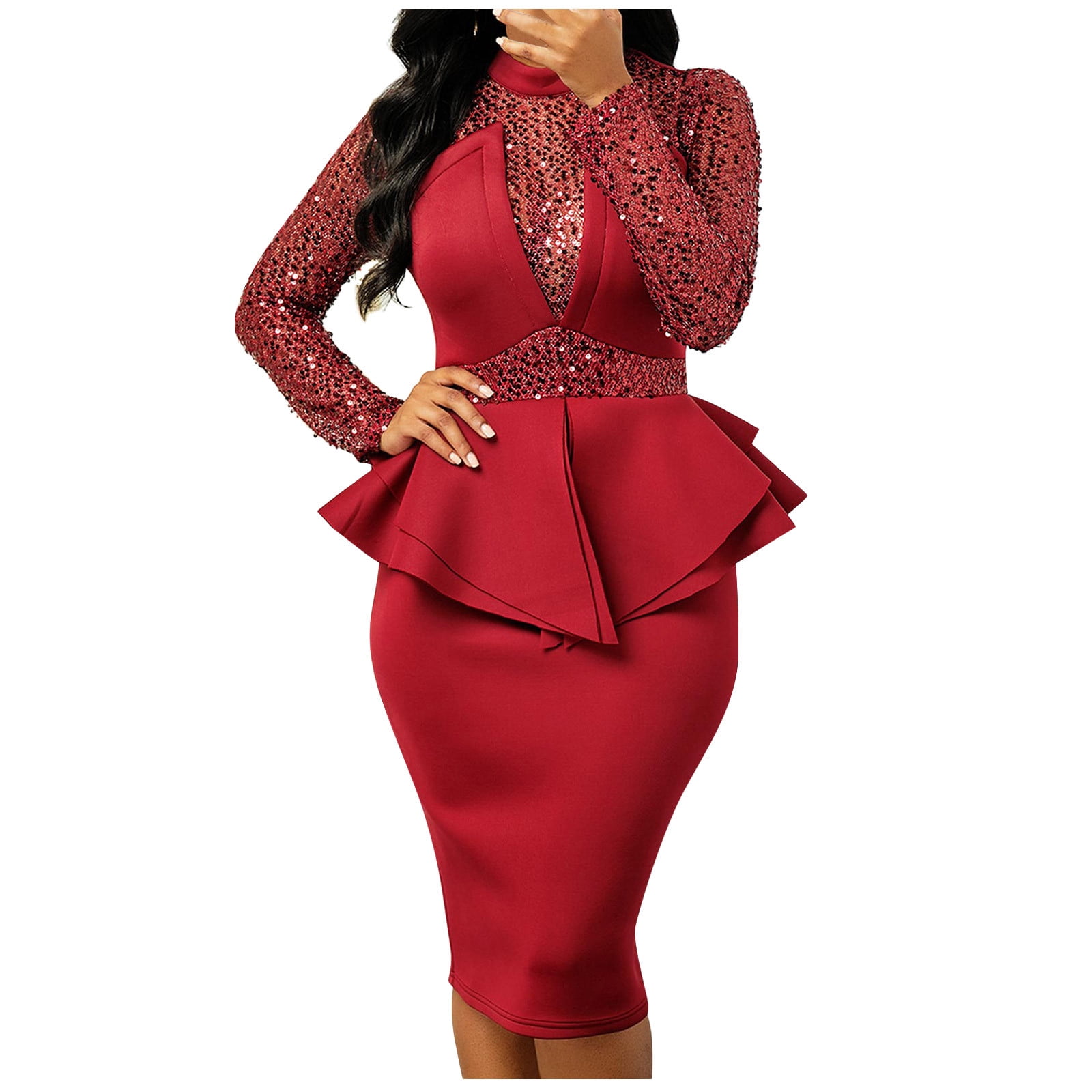 Avdjesfny Elegant Peplum Dresses for Women Business Knee