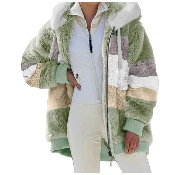 Avdjesfny Fleece Jackets for Women 2024 Winter Sherpa Lined Full Zip Hooded Jacket Plus Size Fuzzy Coats with Pockets S-5XL Warm Heavy weight Sweatshirt