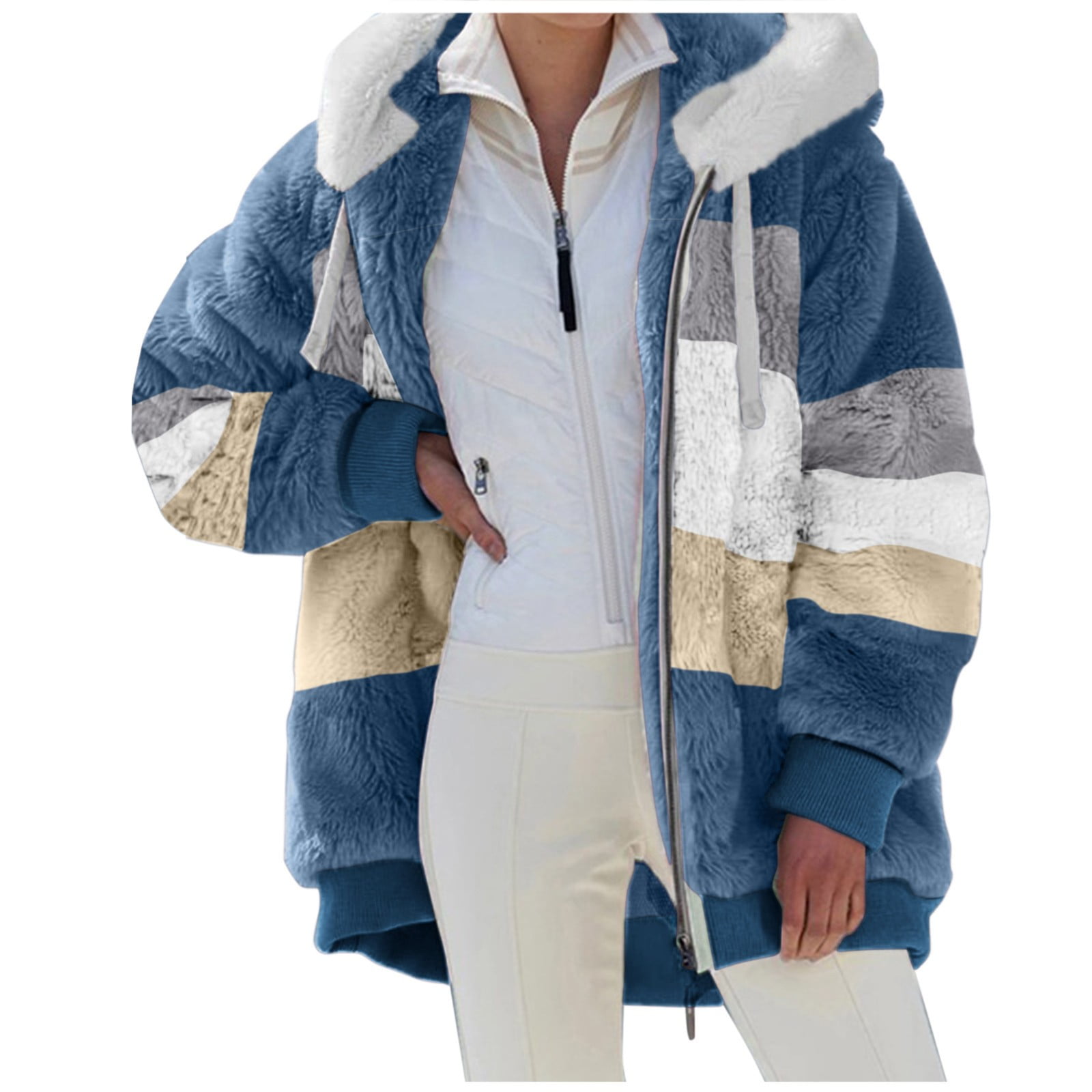 Avdjesfny Fleece Jackets for Women 2024 Winter Sherpa Lined Full Zip Hooded Jacket Plus Size Fuzzy Coats with Pockets S-5XL Warm Heavy weight Sweatshirt