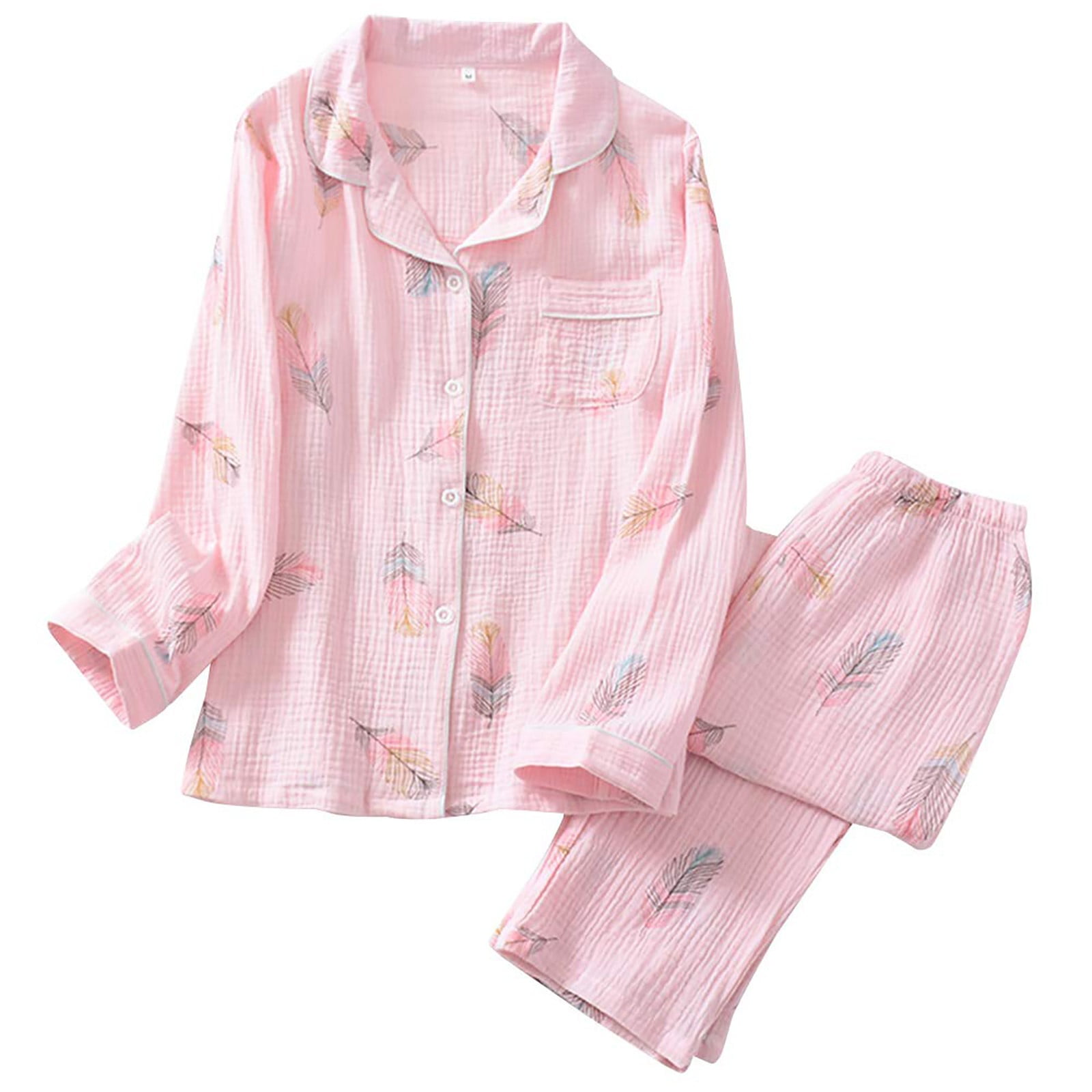 Avdjesfny Women Pajamas Double Layer Feather Print Long Sleeve Home