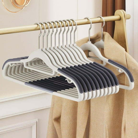 Avdolw 10-Pack Non-Slip Clothes Hangers with 360° Swivel Hooks, Space-Saving Design for All Garments, Windproof Small Hook & Flexible Drying (Gray/Blue)