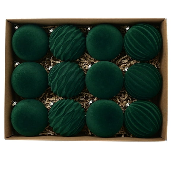 Avdolw 12-Pack Classic Dark Velvet Flocked Christmas Ball Ornaments - 8cm Decorative Tree Accents for Festive Holiday Spirit