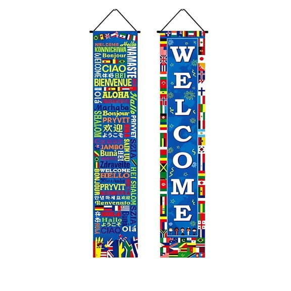 Avdolw 2 Pack Multilingual Welcome Flags Wall Decor for Events & Gatherings | Celebrates Diversity & Inclusivity in Classrooms, Parties, and Cultural Celebrations (Blue)