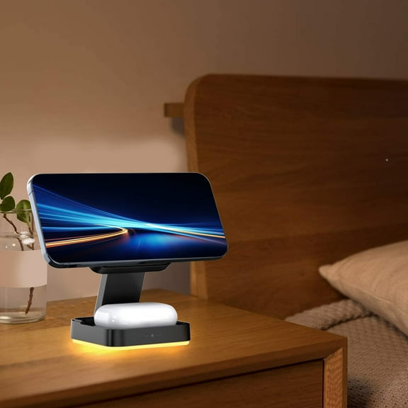 Avdolw 3-in-1 Magnetic Wireless Fast Charger with LED Light - 15W Charging for Android and iOS Smartphones, Watches, and Earphones - Foldable Design for Convenient Use