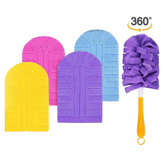 Avdolw 360 Degree Duster Set with Replacement Cloth Heads - Efficient Microfiber Dusting Tool for Home Cleaning and Pet Hair Removal, Ideal for All Surfaces,Multicolor A