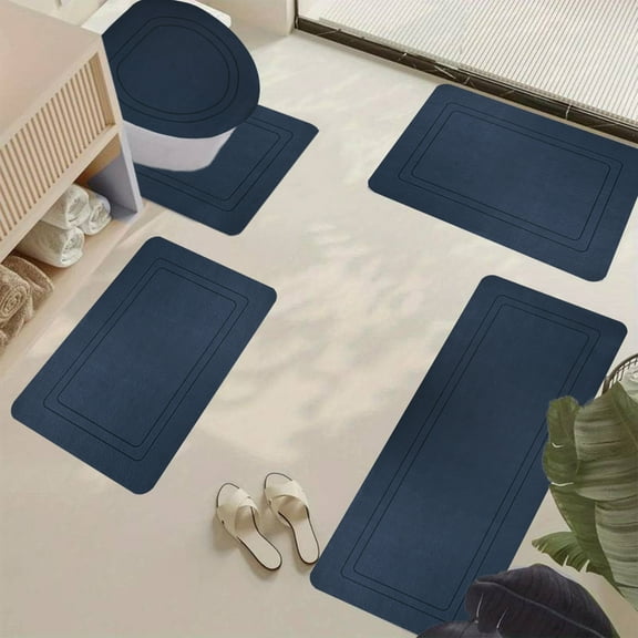Avdolw 5-Pce Bath Rug Set - Velvet Fleece Non Slip Bathroom Mats, Ultra Absorbent Machine Washable