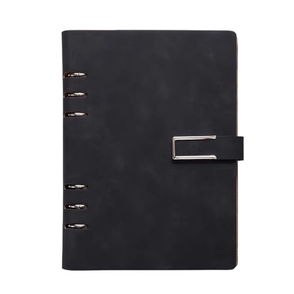 Avdolw A5 Refillable Binder Notebook, Faux Leather Cover 200 Thick Pages, Detachable Metal Coil, Ideal for Journal Work Daily Planning Notes,Black