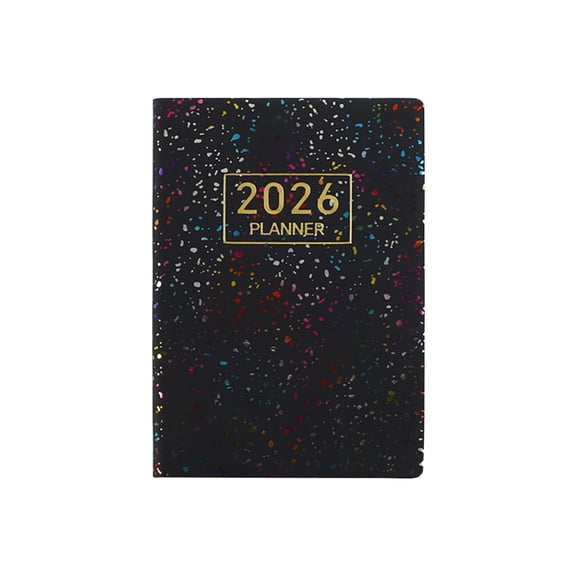Avdolw A7 Portable English Schedule Notebook | Starlight Faux Leather Planner | Compact Daily Organizer for Note - Taking and Journaling,Black