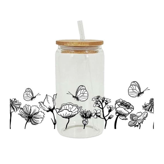 Avdolw Butterfly Iced Coffee Glass Beer Can Glass Color Changing Pastel Swallowtail Butterflies Art Glass Mug Present with Lid Drinking Straw Spring Mother's Day Gifts for Her