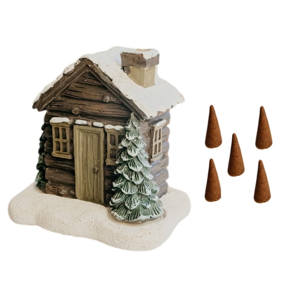 Avdolw Christmas Chimney Resin Snow Cottage Incense Burner with 5 Sticks  Home Decor & Aromatherapy for Cozy Winter Nights (Brown)