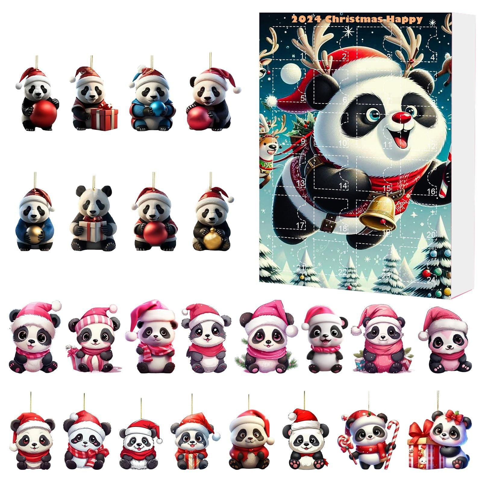 Avdolw Christmas Countdown Calendar with Cute Pandas Acrylic Decoration