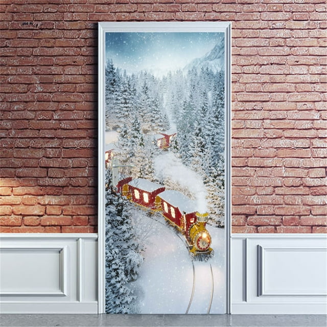 Avdolw Christmas Snowman 3D Door Sticker Removable Wallpaper for