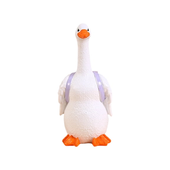 Avdolw Cute Resin Duck Ornament with Backpack Design – Versatile Desktop Decor for Home and Courtyard, Perfect Gift Idea (White)