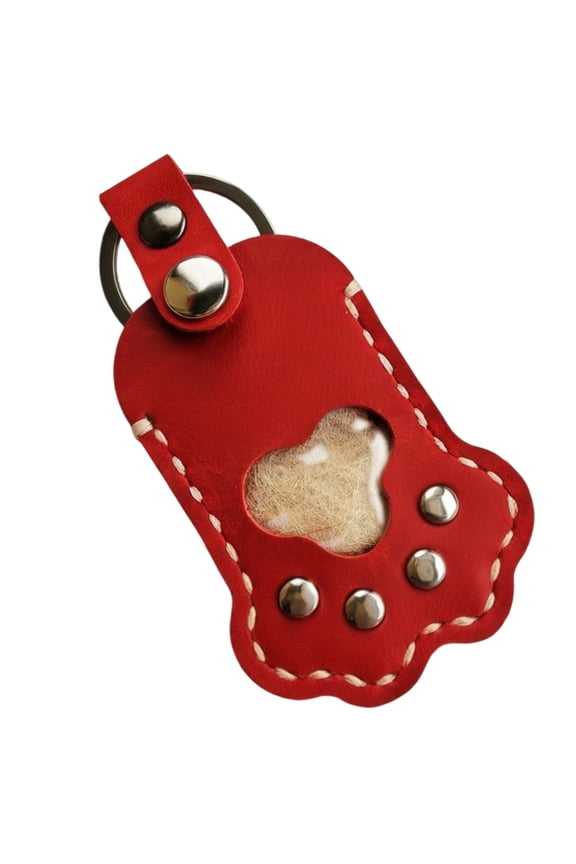 Dog Paw Leather Keychain - Cute Pet Hair Keepsake Keyring, Unique Memorial Storage for Pet Remembrance, Elegant Key Accessory for Dog Lovers, Durable and Stylish Design,Wine