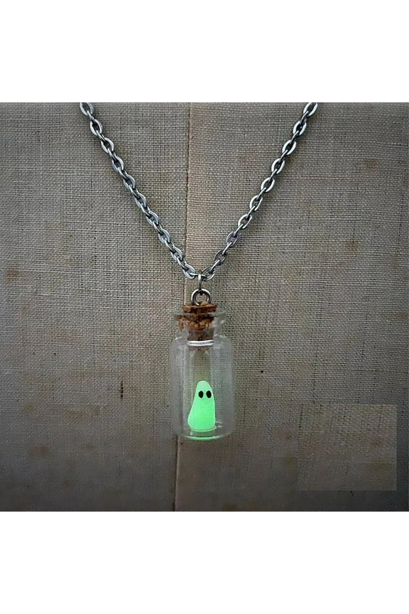 Ghost in A Bottle Pendant Necklace,Glow In The Dark Ghost Necklace The Adopt A Ghost Necklace Halloween Jewelry for Women and Men
