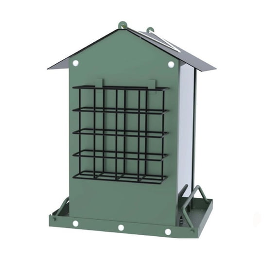 Avdolw Hanging Iron Metal Bird Feeder Rust Proof Large Capacity Hopper with Suet Cake Cages Attracts Diverse Wild Birds Durable Design for Outdoor Patio Garden Balcony,Green