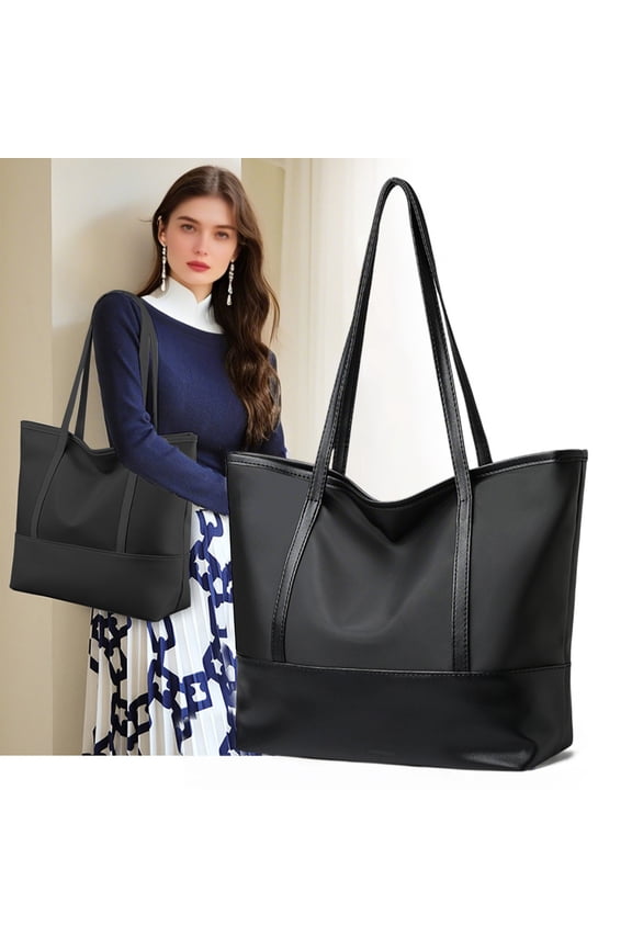 Ladies Large Capacity Tote Bag, Oxford Cloth & Soft Leather, Shoulder Handbag for Work & Leisure