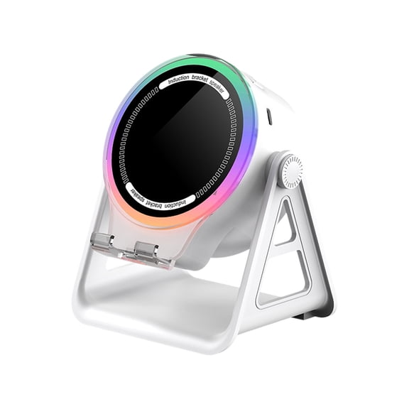 Avdolw Multifunctional Wireless Charging Bluetooth Speaker with 360° Surround Sound, Ambient Light, and Adjustable Stand - Perfect for Home Entertainment and Office Use,White