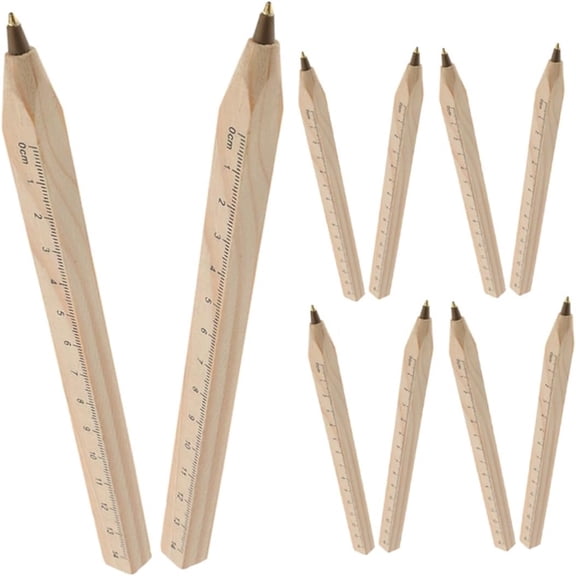 Avdolw Solid Wood Ballpoint Pens Set - Multipurpose Writing & Bookmarking Tools with Integrated Ruler - Portable Ink Pens for Journaling and Decorative Use - Perfect for Home and Office,Yellow