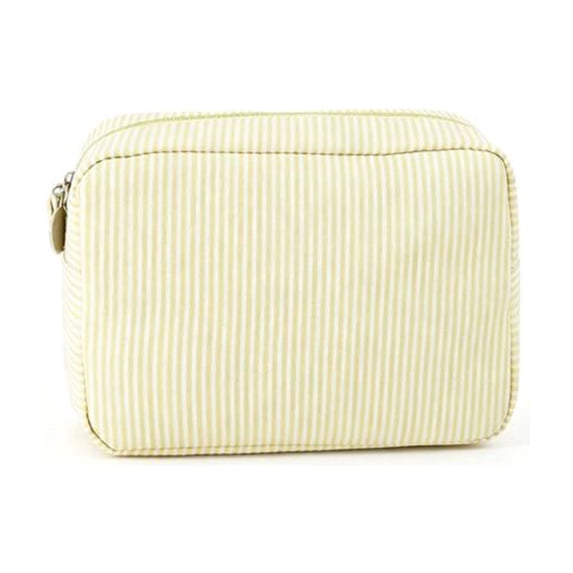 Avdolw Striped Cotton Quilted Makeup Bag - Portable Travel Toiletry Organizer for Women, Large Capacity, Waterproof, Multi - Purpose Pouch for Cosmetics and Daily Use,Yellow