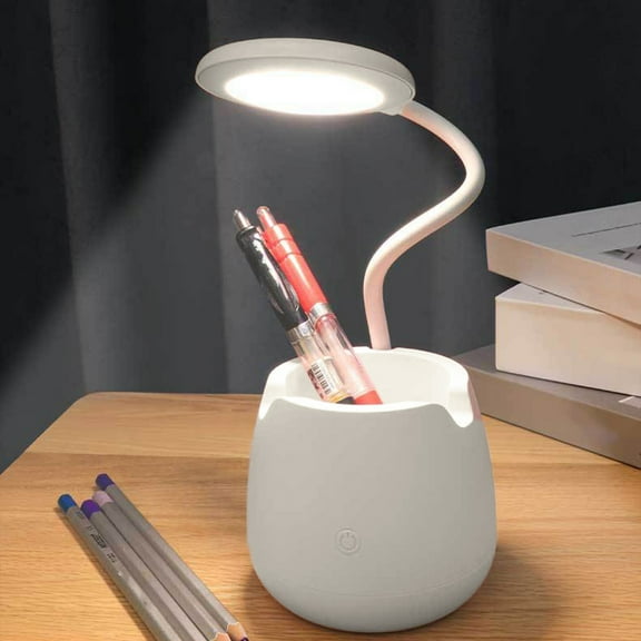 Avdolw Three-Speed Eye Protection Desk Lamp, Rechargeable USB LED Study Light for Student Dormitory, Bedside Reading, Adjustable Brightness & Gooseneck, White