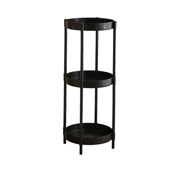 Avdolw Two-Tier Round Plastic Side Table, Carbon Steel Frame Rounded Safe Edge, Multi-Use Coffee Snack Rack Bedroom Living Room Furniture,Black
