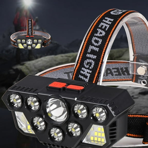 Avdolw USB Charging Super Bright LED Headlight - 7 Lights, 8 High Brightness Modes, Long Range, Adjustable Headband, Micro USB Smart Charging (Black)