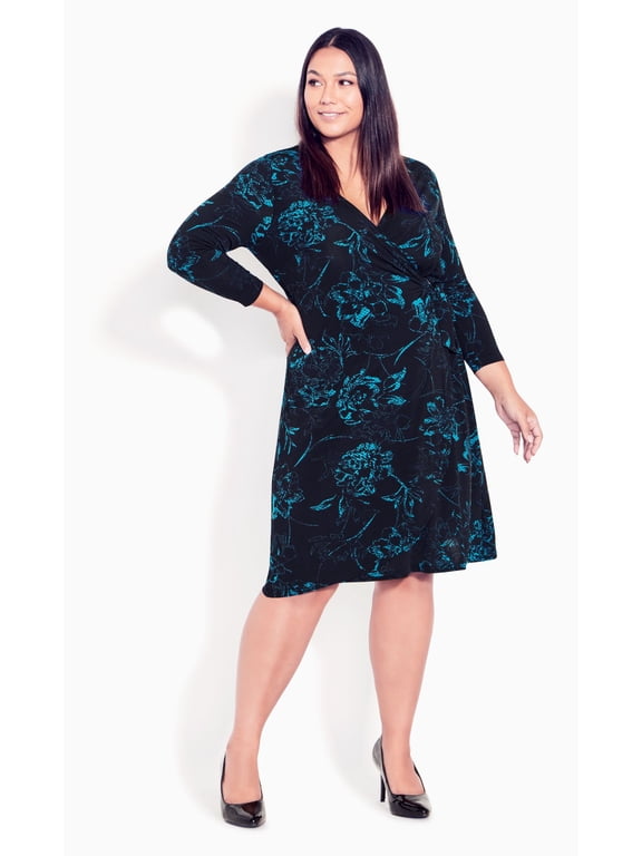 Women's Plus Size Darna Wrap Dress 3/4 Length Sleeves V-Neckline