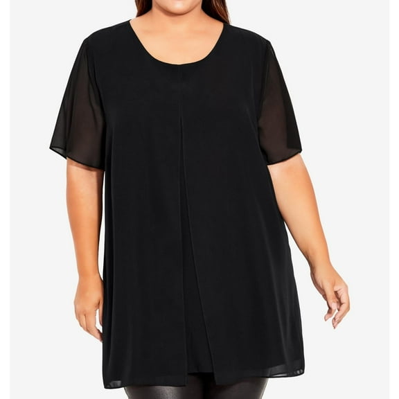 avenue Womens Solid Tunic Blouse, Black, Plus Size, 22/24