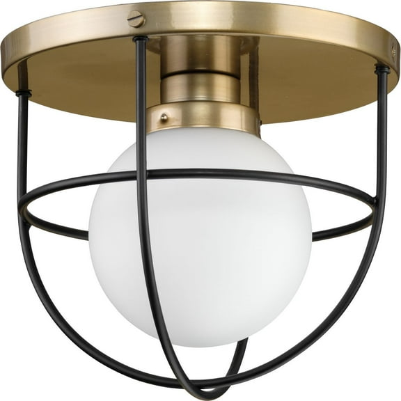 Avec 10.125 in. 1-Light Champagne Bronze Luxe Industrial Flush Mount