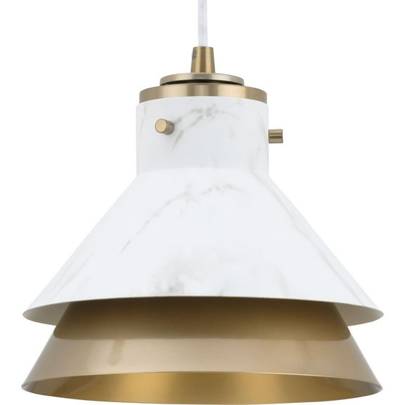 Avec 10 in. 1-Light Champagne Bronze White Luxe Pendant Light