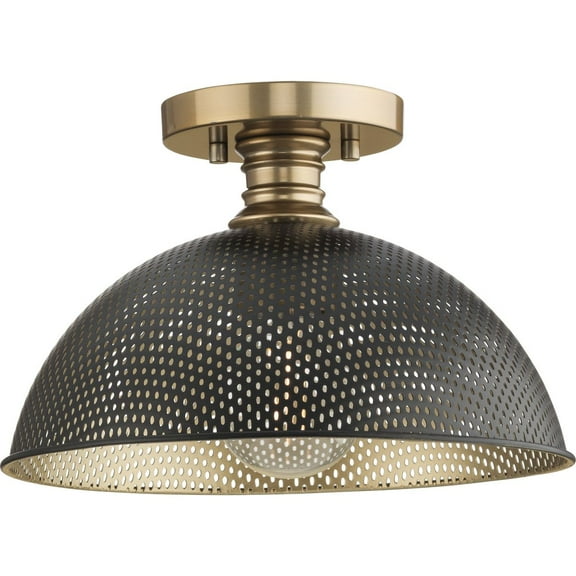 Avec 12.375 in. 1-Light Champagne Bronze Luxe Flush Mount Light