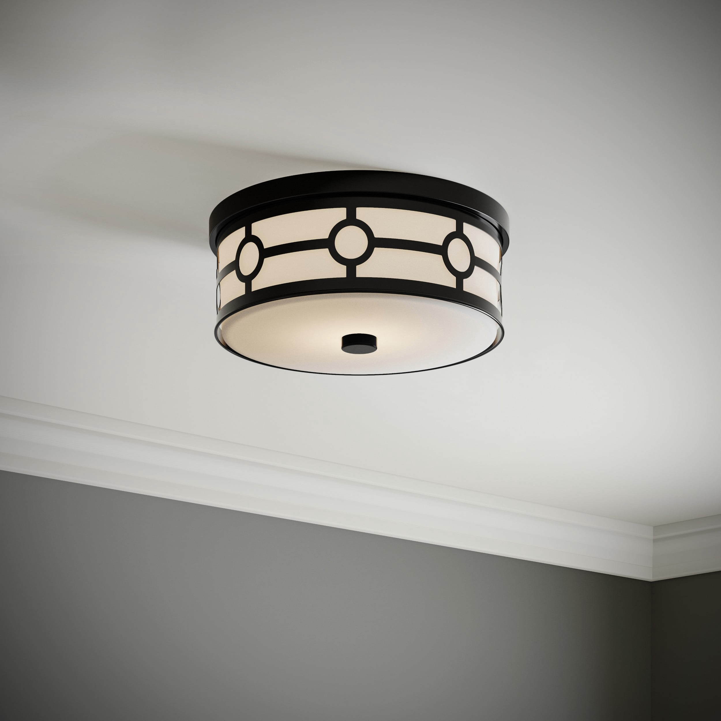Avec Black 13" 2-Light Flush Mount Light with Etched Glass Shade