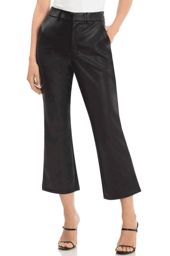 BLACK Women's Faux Leather Flare Crop Pants, US Medium