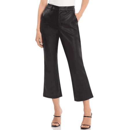 Avec Les Filles BLACK Women's Faux Leather Flare Crop Pants, US Medium