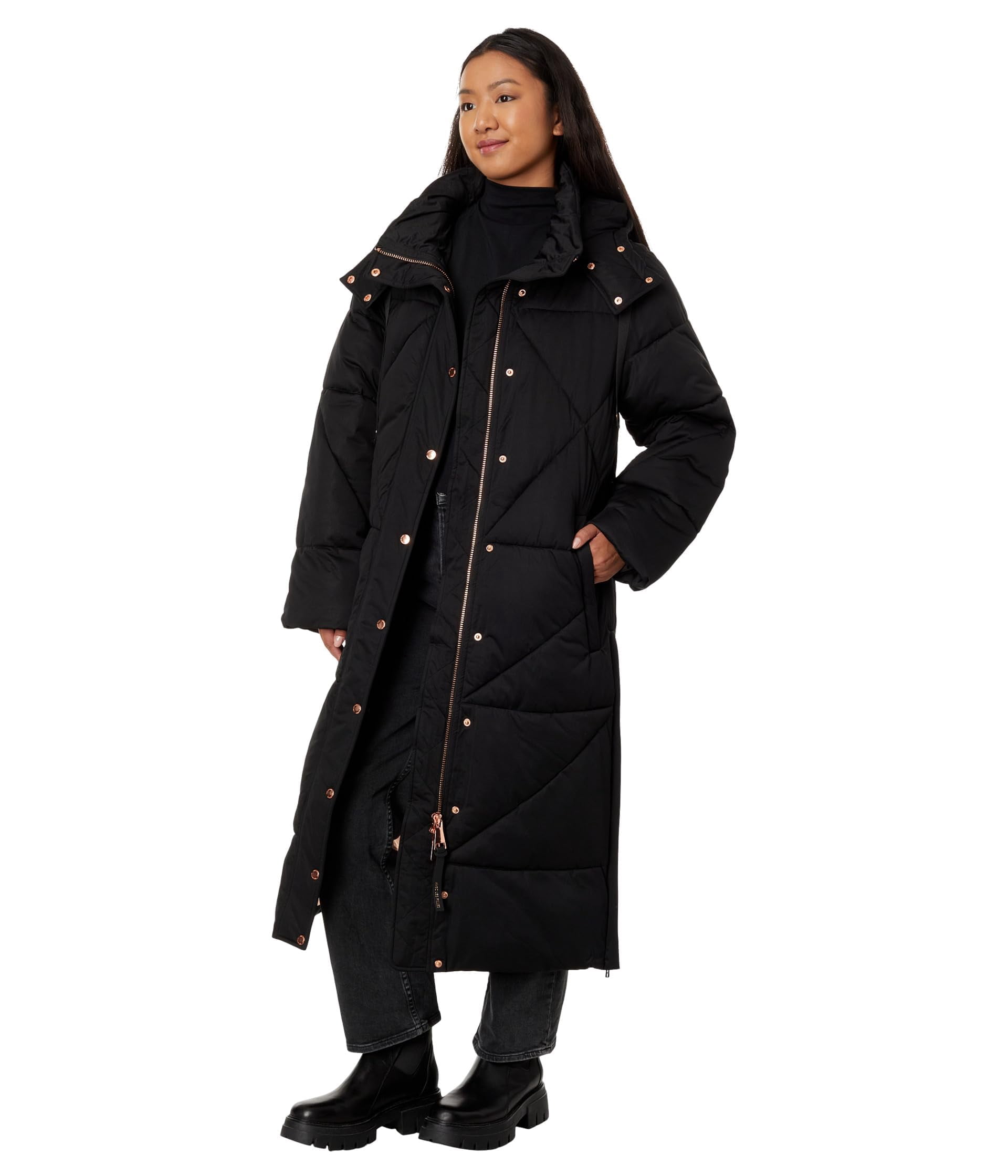 Avec Les Filles Hooded Wrap Coat in Black Size X-Large main image 0