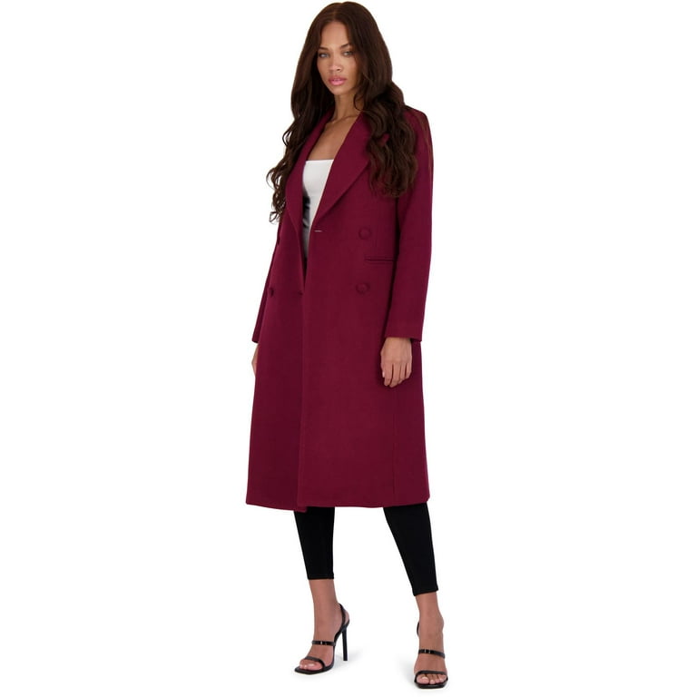 Avec Les Filles Women’s Double Breasted Tailored Wool Blend Coat with Peak  Lapel