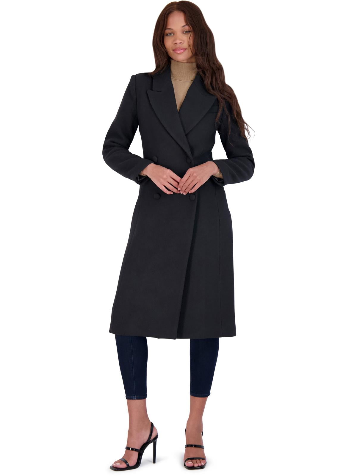 Avec Les Filles Women's Double Breasted Tailored Wool Blend Coat