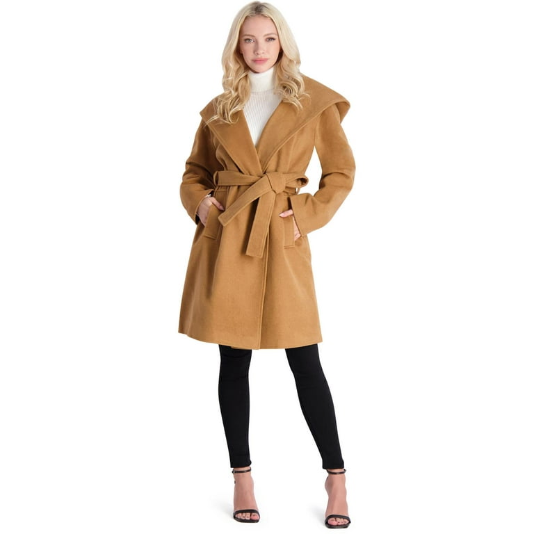 Avec Les Filles Women's Double Breasted Twill Hooded Robe Coat