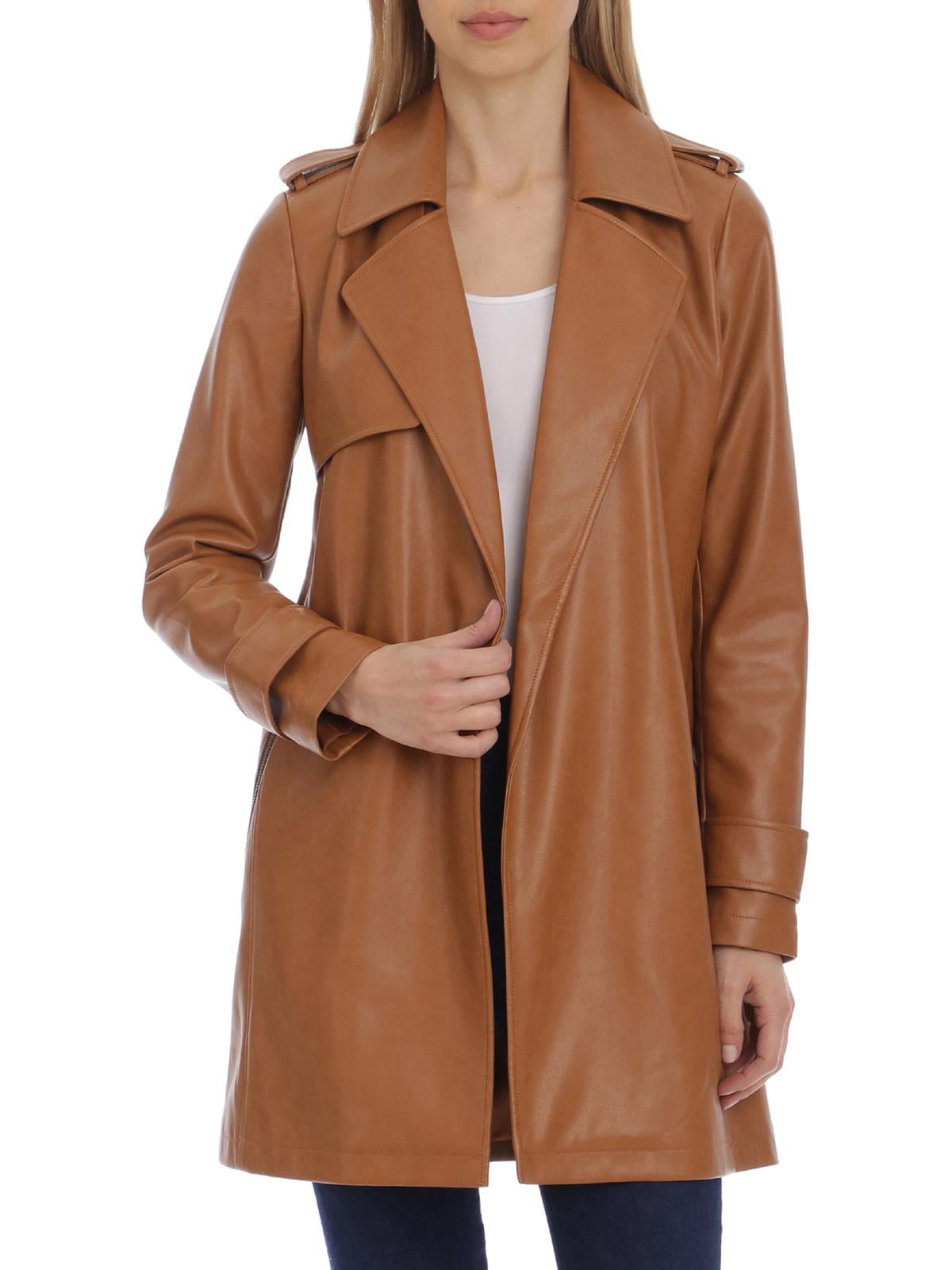 Avec Les Filles Women s Faux Leather Open Front Trench Coat Walmart