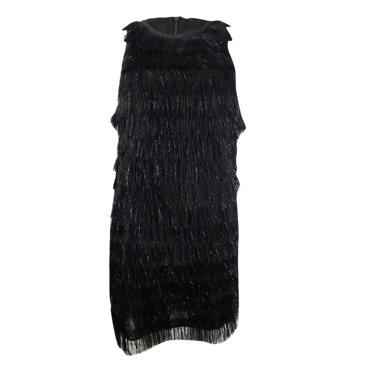 Avec Les Filles Women's Fringe-Trim Shift Dress (12, Black)