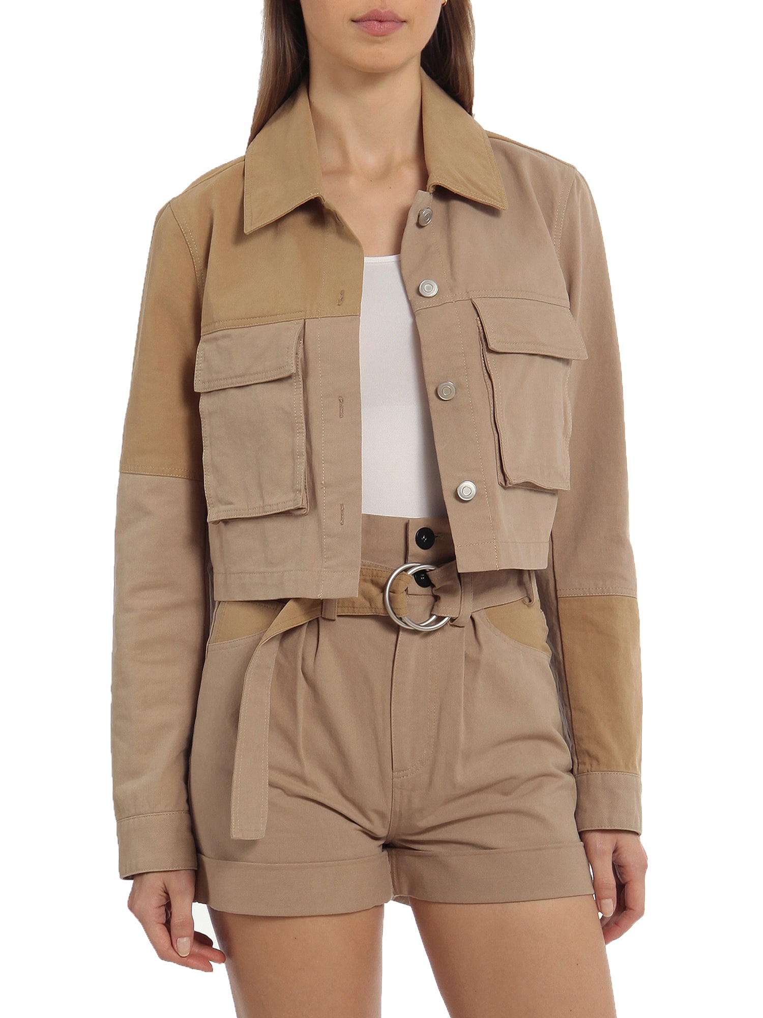 Avec Les Filles Women's Juniors Cropped Cotton Twill Utility Jacket
