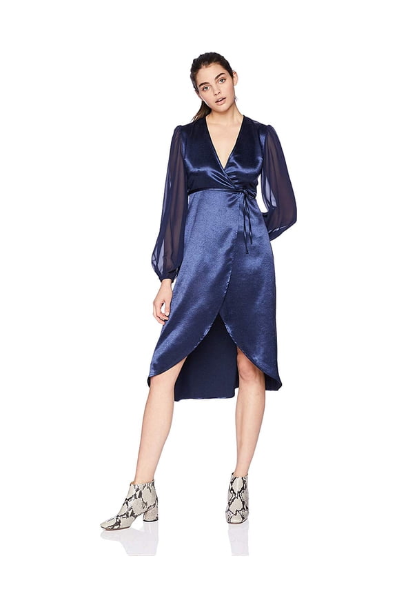 Women's Long Wrap Dress with Sheer Sleeves 12 Chronoarc