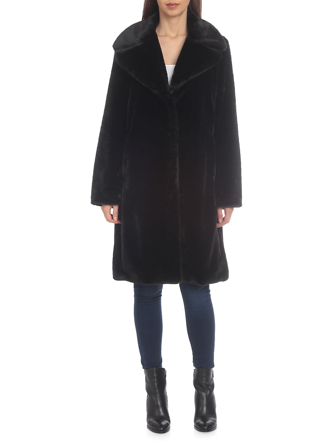 Avec Les Filles Women’s Mid-Length Faux Fur Coat with Notch Lapel ...