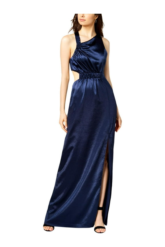 Womens Satin Asymmetric Evening Dress