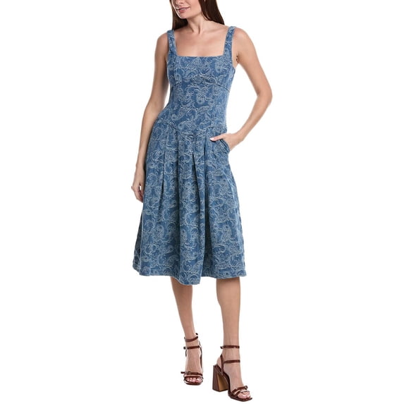 Avec Les Filles womens Denim A-Line Dress, 12, Blue