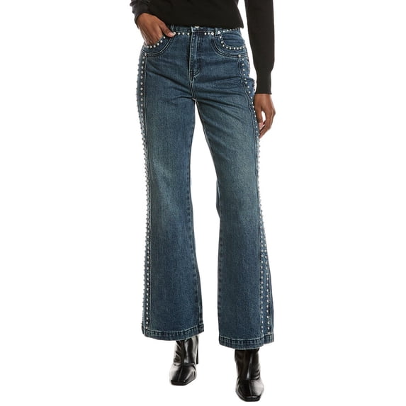 Avec Les Filles womens Persano Studded Wide Leg Jean, 29, Blue