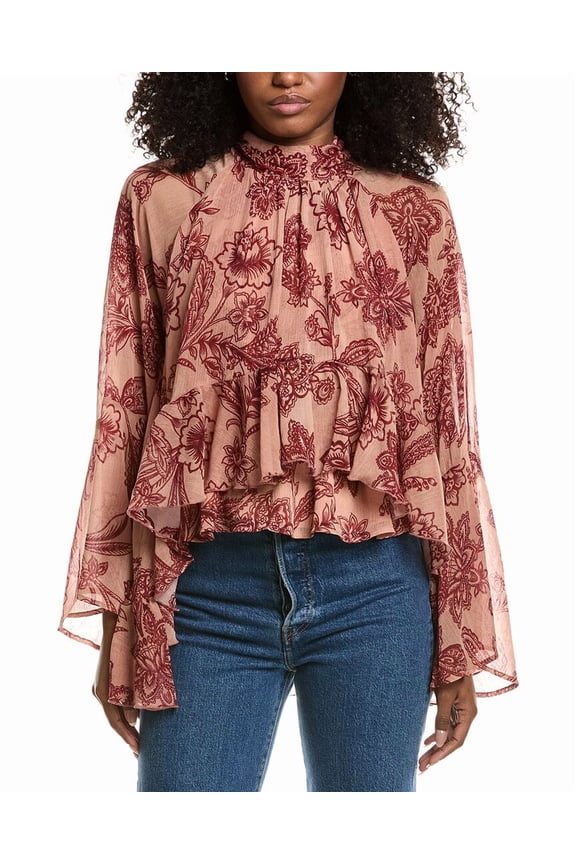 womens Printed Blouse, xs, Orange