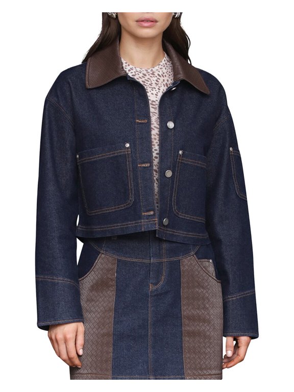 womens Trucker Jacket, Small, Blue
